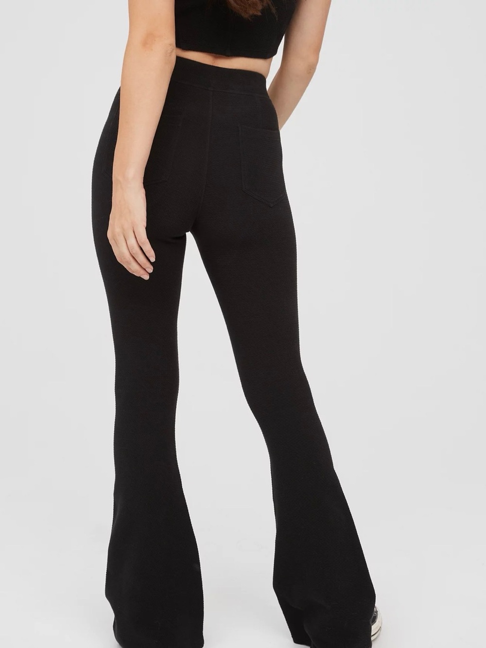 Offline by Aerie Party Favor Thick Textured High Waisted Flare Black Leggings